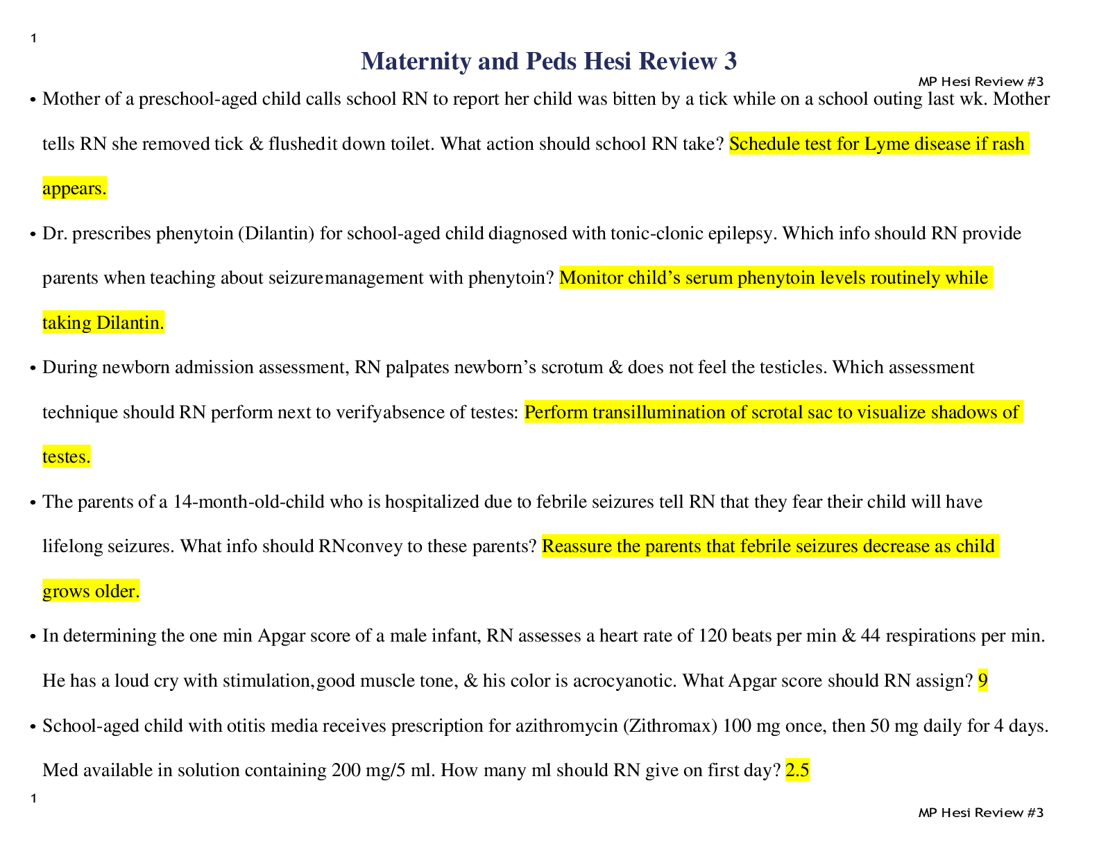 Preview image for Maternity and Peds HESI Review 3 (A Grade), Latest Questions and Answers with Explanations, All Correct Study Guide, Download to Score A